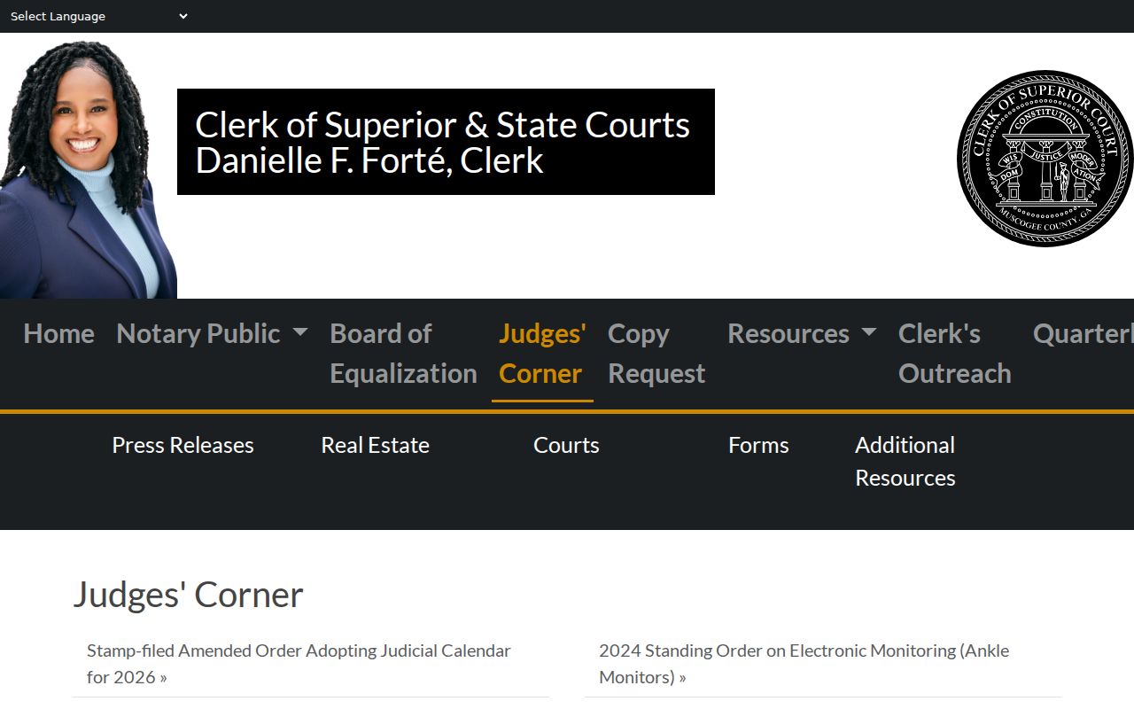 Muscogee Judges' Corner calendar and notices