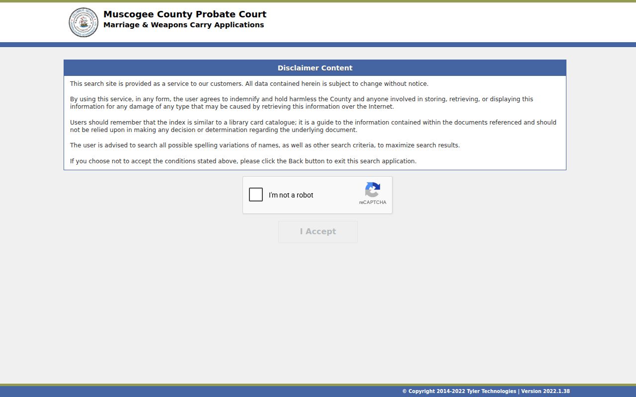 Muscogee Probate Court Tyler index disclaimer