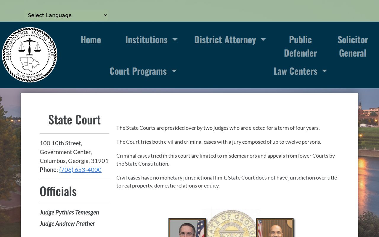 Muscogee County State Court criminal docket jurisdiction page