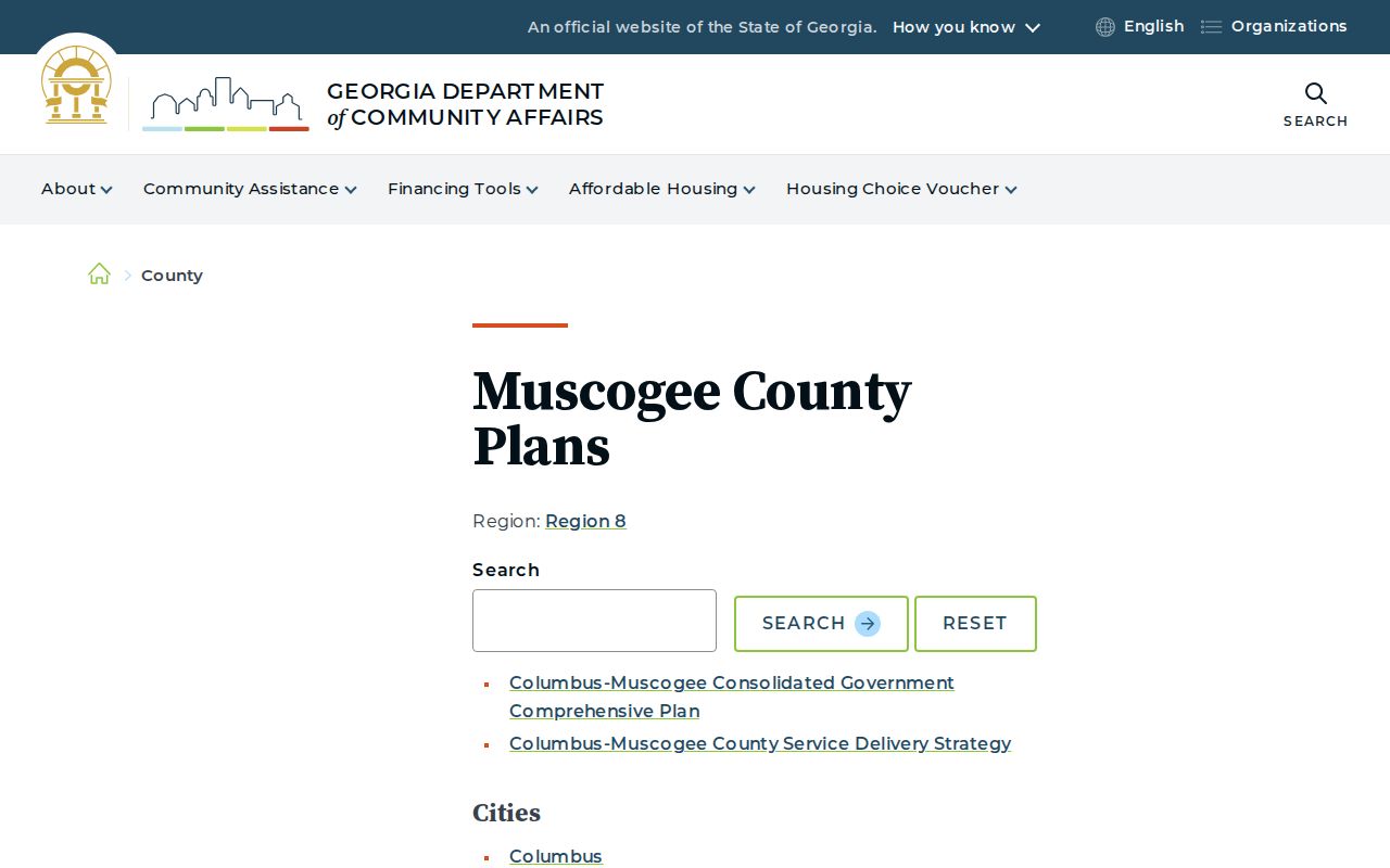 Georgia DCA Muscogee County planning documents